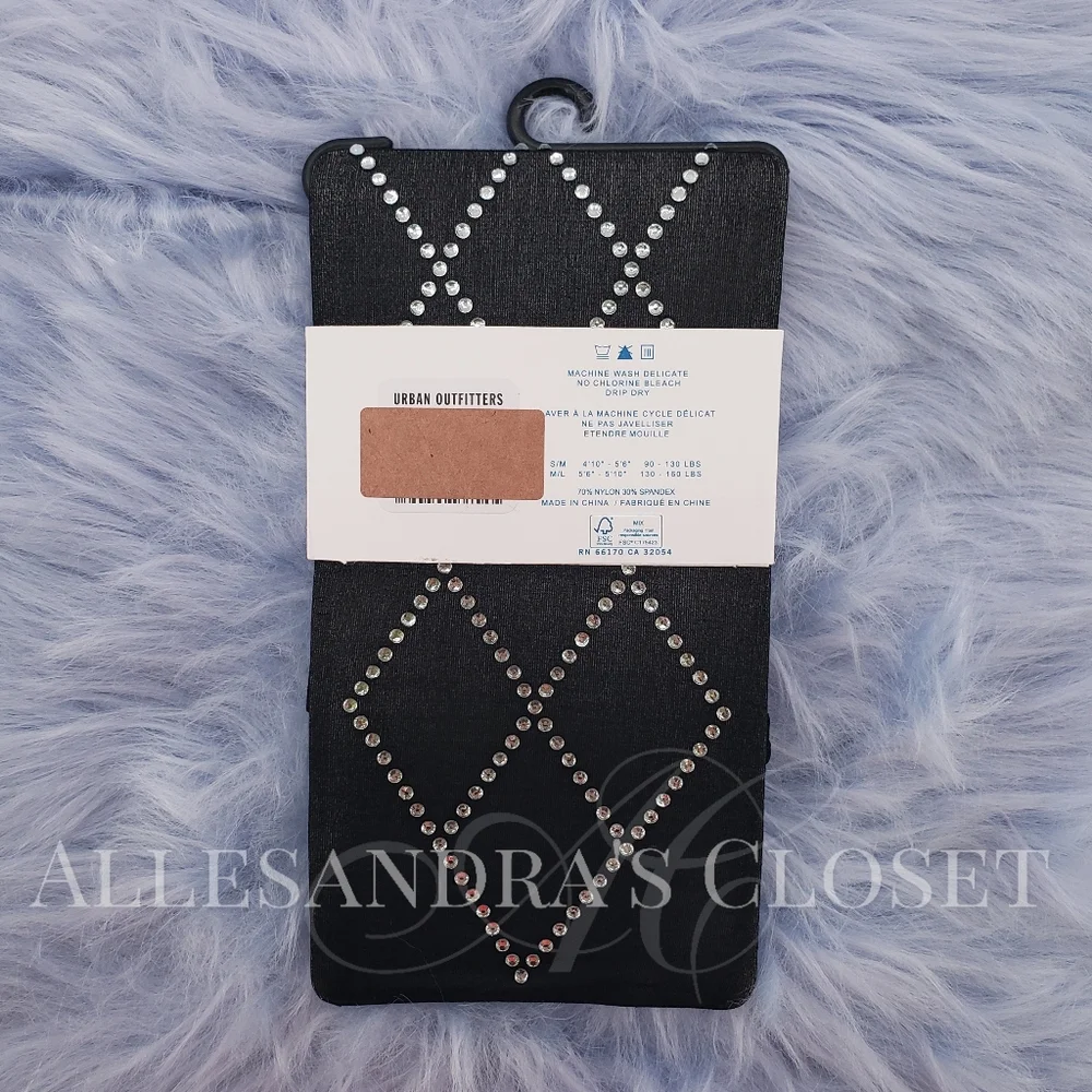 URBAN OUTFITTERS Tights Argyle Rhinestone Medium / Large Black Holiday Christmas